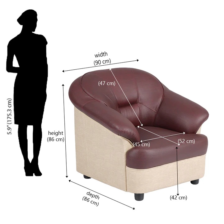 Nilkamal Bright 1 Seater PVC Sofa (Maoon Beige) 7