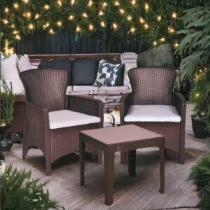 Nilkamal Breeze 2 Seater Balcony Sofa set with Round Center Table with Glass (Walnut Brown)