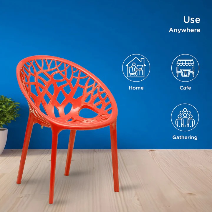 Nilkamal Crystal Polypropylene Armless Chair (Bright Red) 3
