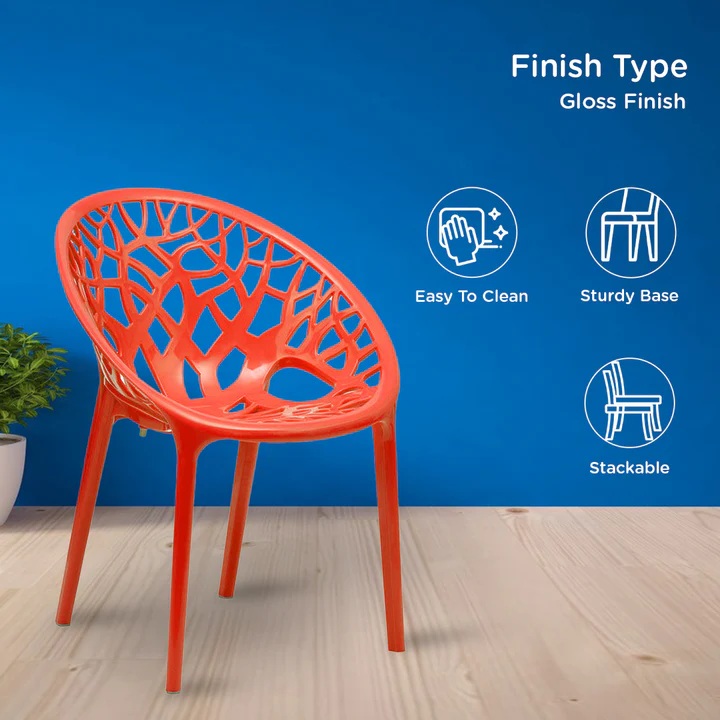 Nilkamal Crystal Polypropylene Armless Chair (Bright Red) 4