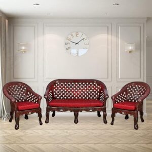 Nilkamal Luxura 2+1+1 Plastic Sofa Set (Maroon Checks/Rose Wood)