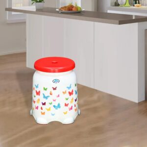 Nilkamal STL27F Plastic Stool (Butterfly Cream & Bright Red)