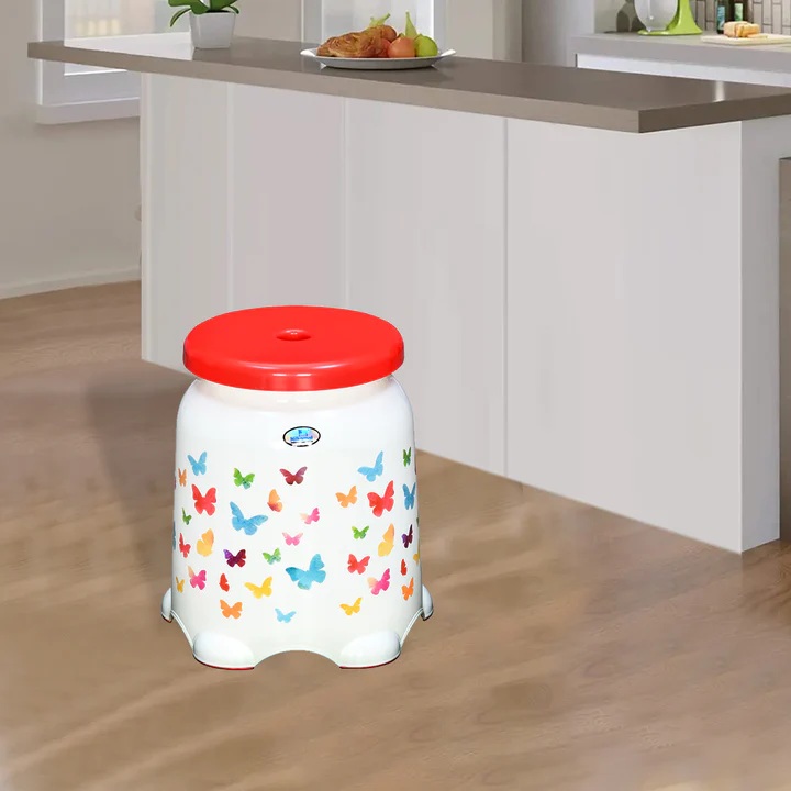Nilkamal STL27F Plastic Stool (Butterfly Cream & Bright Red) 1