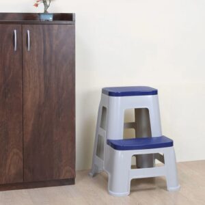 Nilkamal Step Stool 31 (Silk Grey / Cobalt Blue)