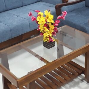 Center Table with Plain Glass Ins Curve (Teak)