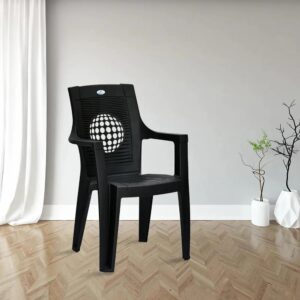 Nilkamal Globe Plastic Arm Chair (Iron Black /Milky White)