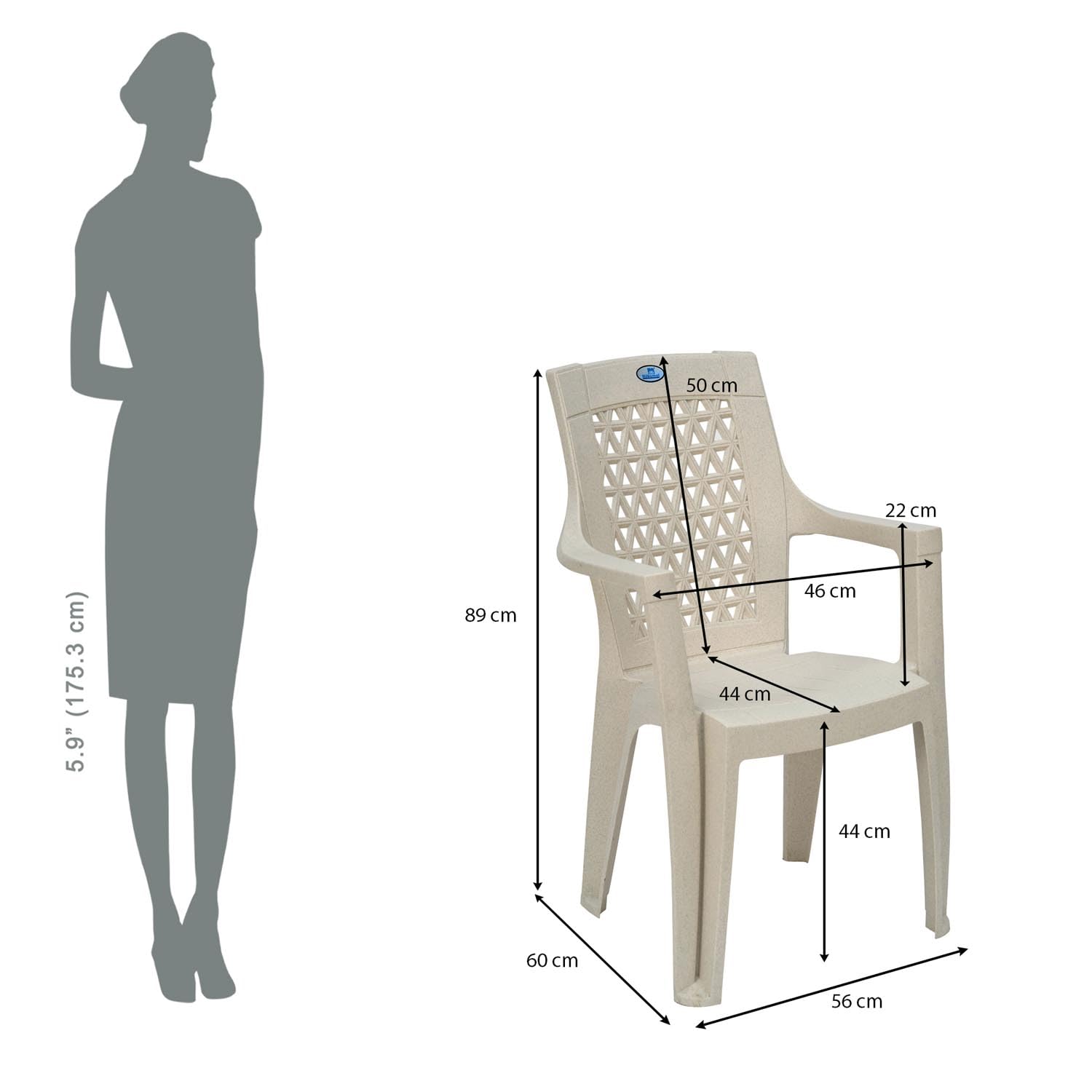 Nilkamal Elevate Plastic Arm Chair (Marble Cream) 7