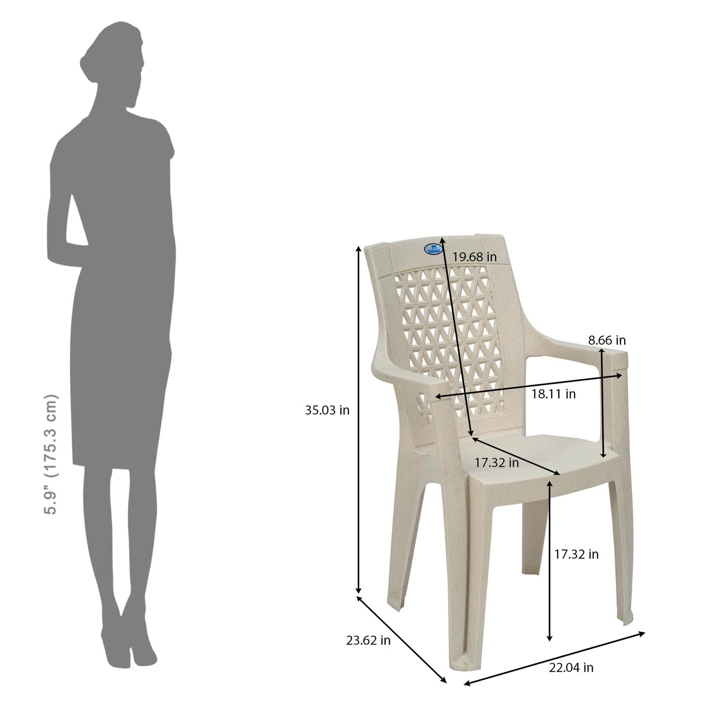 Nilkamal Elevate Plastic Arm Chair (Marble Cream) 8