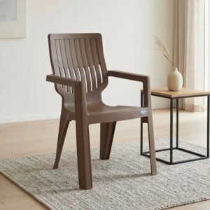 Nilkamal Ortho Comfort Plastic Arm Chair (Rattan Dark Beige)