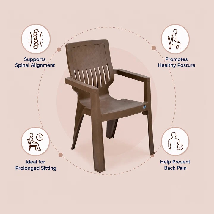 Nilkamal Ortho Comfort Plastic Arm Chair (Rattan Dark Beige) 3