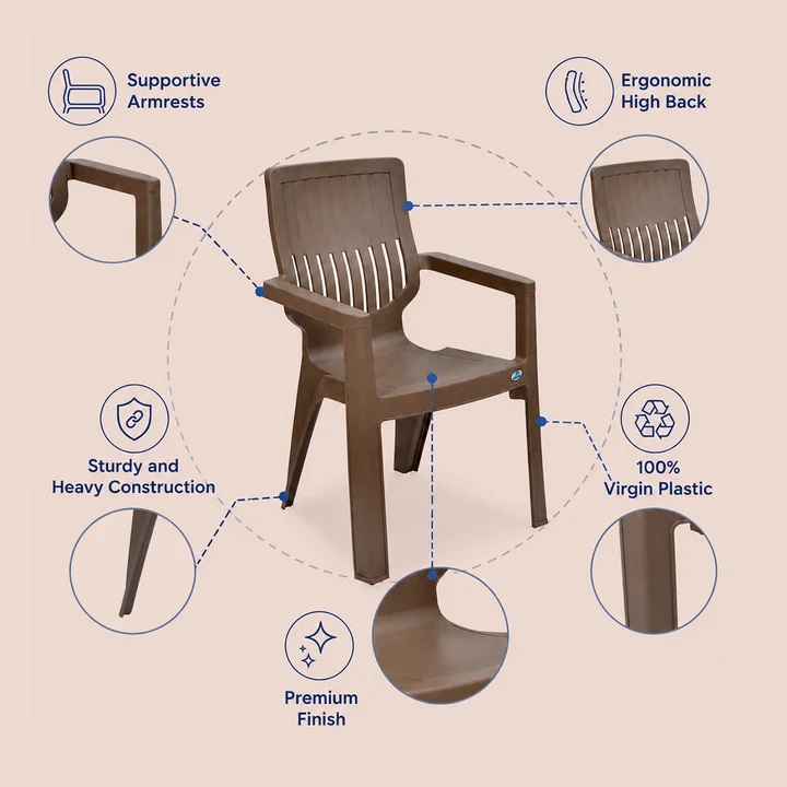 Nilkamal Ortho Comfort Plastic Arm Chair (Rattan Dark Beige) 4